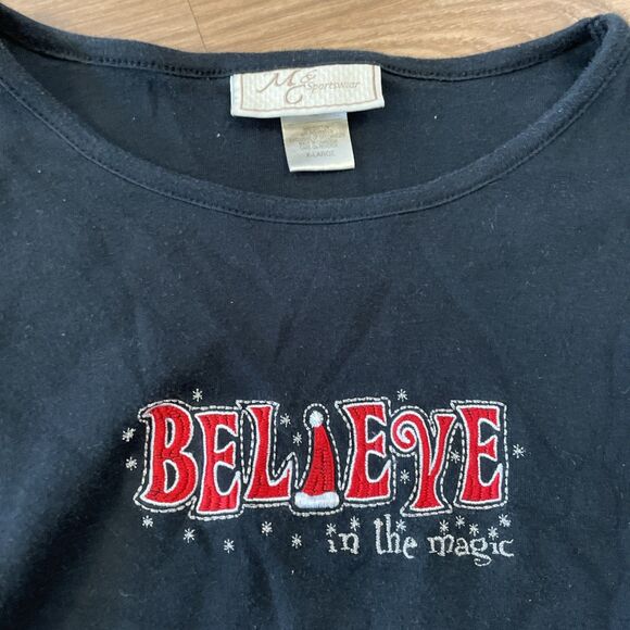 M&C Sportswear “Believe In The Magic” Christmas Long Sleeve Shirt Size XL Black - Picture 3 of 8